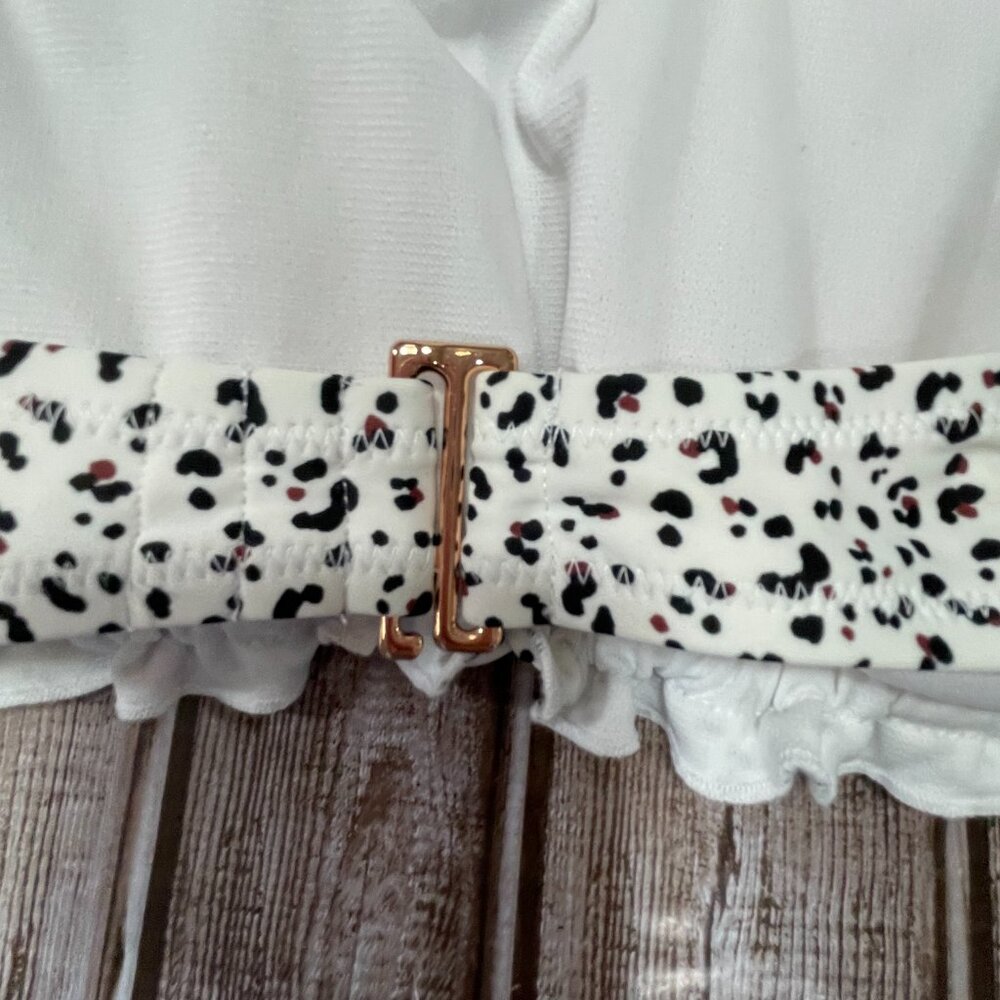 SHADE & SHORE Women's S Straples Ruffle White Animal Print Swimsuit Bikini Top - Picture 5 of 5